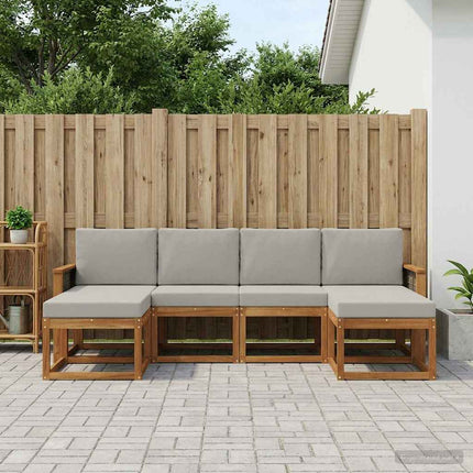 Utomhussoffset med kudde 6 pcs Naturlig och ljusgrå Polyester