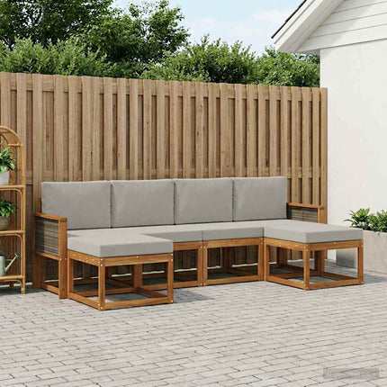 Utomhussoffset med kudde 6 pcs Naturlig och ljusgrå Polyester
