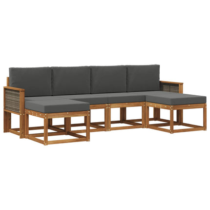 Utomhussoffset med kudde 6 pcs Naturlig och Antracit Polyester