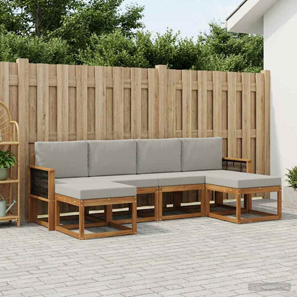 Utomhussoffset med kudde 6 pcs Naturlig och ljusgrå Polyester