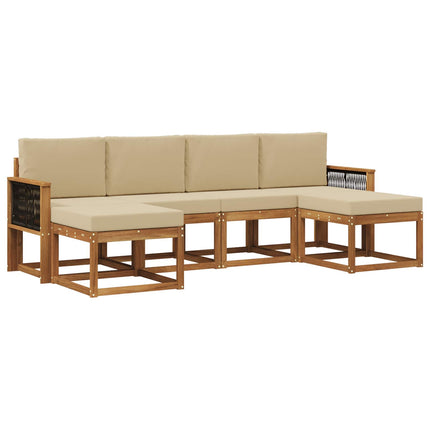 Utomhussoffset med kudde 6 pcs Naturlig och Beige Polyester