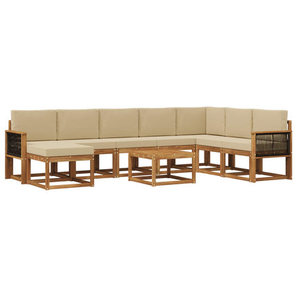 Utomhussoffset 9 pcs Naturlig och Beige Massivt Akaciaträ