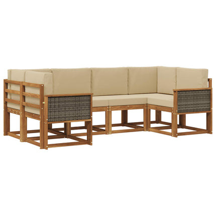 Utomhussoffset 6 pcs Naturlig och Beige Massivt Akaciaträ