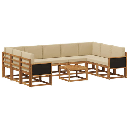 Utomhussoffset 10 pcs Naturlig och Beige Massivt Akaciaträ