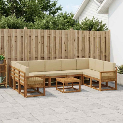 Utomhussoffset 10 pcs Naturlig och Beige Massivt Akaciaträ