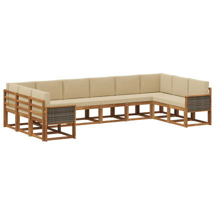 Utomhussoffset 10 pcs Naturlig och Beige Massivt Akaciaträ