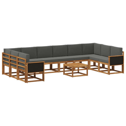 Utomhussoffset 11 pcs Naturlig och Antracit Massivt Akaciaträ