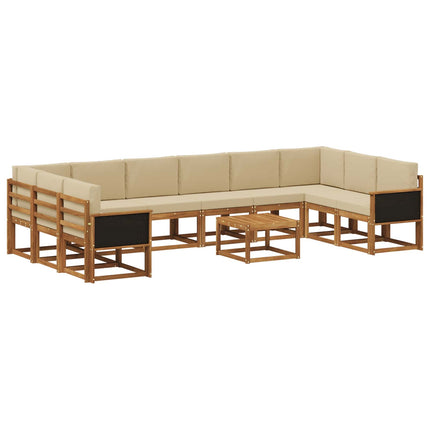 Utomhussoffset 11 pcs Naturlig och Beige Massivt Akaciaträ