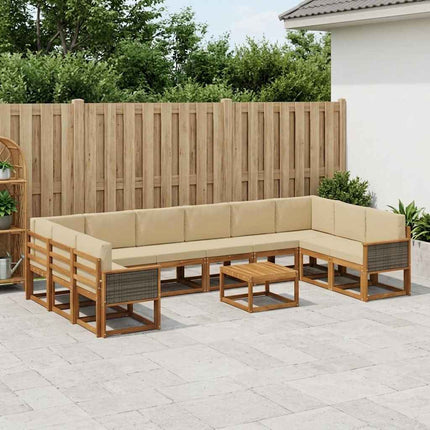 Utomhussoffset 11 pcs Naturlig och Beige Massivt Akaciaträ