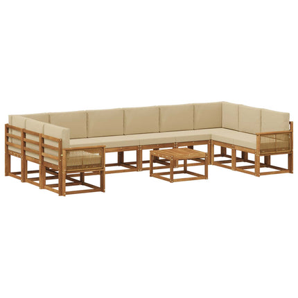 Utomhussoffset 11 pcs Naturlig och Beige Massivt Akaciaträ