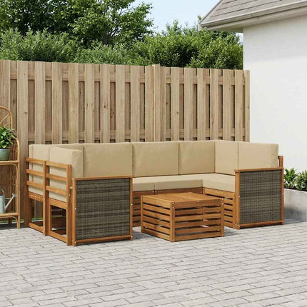 Utomhussoffset 7 pcs Naturlig och Beige Massivt Akaciaträ