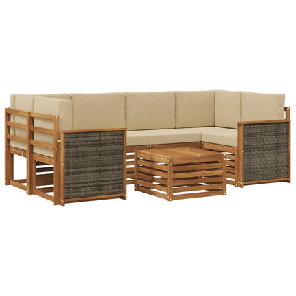 Utomhussoffset 7 pcs Naturlig och Beige Massivt Akaciaträ