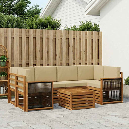Utomhussoffset 7 pcs Naturlig och Beige Massivt Akaciaträ