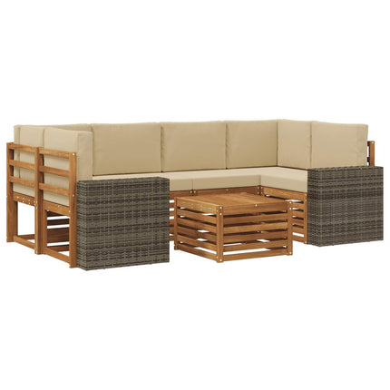 Utomhussoffset 7 pcs Naturlig och Beige Massivt Akaciaträ