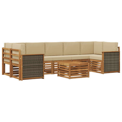 Utomhussoffset 8 pcs Naturlig och Beige Massivt Akaciaträ