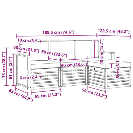 Utomhussoffset 4 pcs Naturlig och ljusgrå