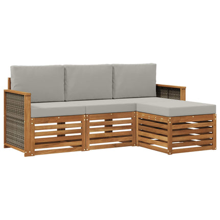 Utomhussoffset med kudde 4 pcs Naturlig och ljusgrå