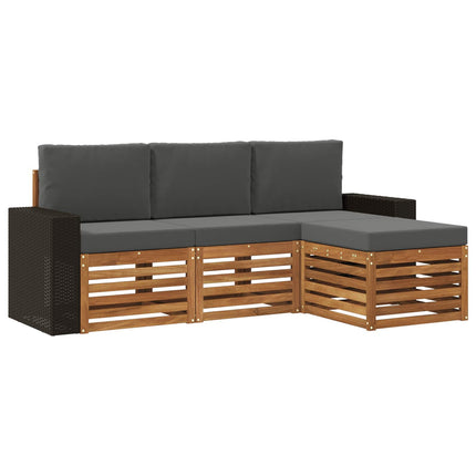 Utomhussoffset med kudde 4 pcs Naturlig och Antracit