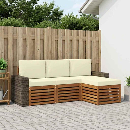 Utomhussoffset med kudde 4 pcs Naturlig och Grädde