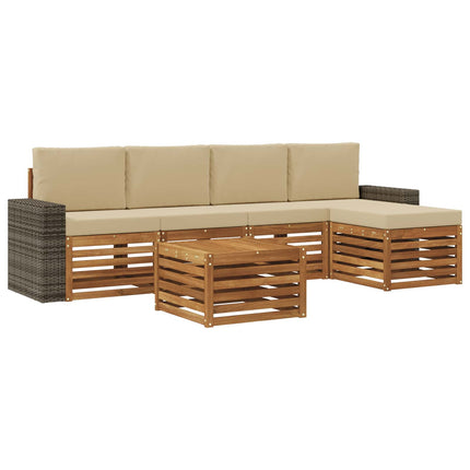 Utomhussoffset med kudde 6 pcs Naturlig och Beige