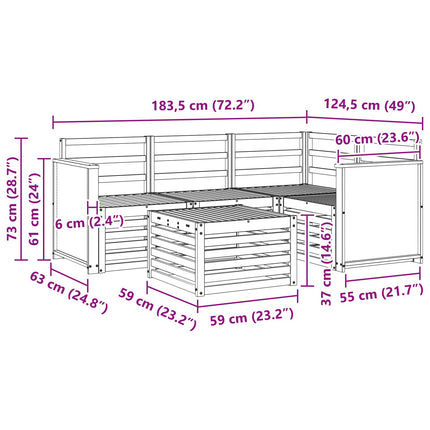 Utomhussoffset 5 pcs Naturlig 59 x 59 x 37 cm Polyester