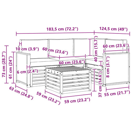 Utomhussoffset 5 pcs Naturlig och Antracit 59 x 59 x 37 cm