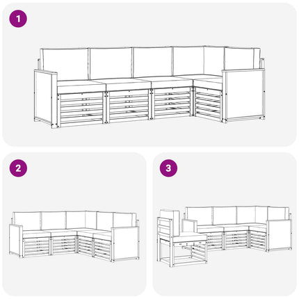 Sektionsoffgrupp 4 pcs Naturlig Massivt akaciaträ och polyester