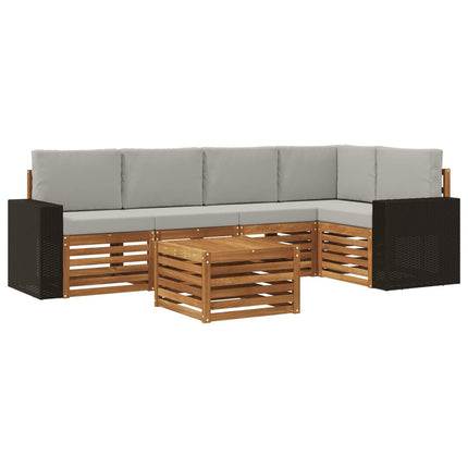 Sektionsoffgrupp 6 pcs Naturlig och ljusgrå Massivt Akaciaträ