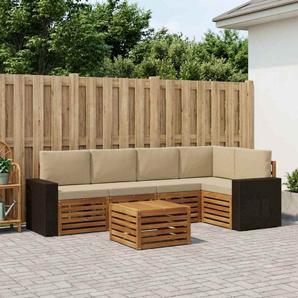 Sektionsoffgrupp 6 pcs Naturlig och Beige Massivt Akaciaträ