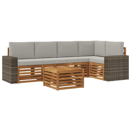 Sektionsoffgrupp 6 pcs Naturlig och ljusgrå Massivt Akaciaträ
