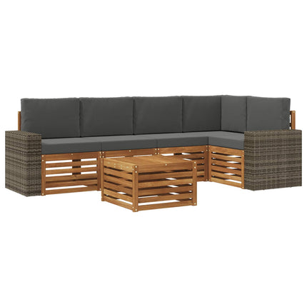 Sektionsoffgrupp 6 pcs Naturlig och Antracit Massivt Akaciaträ