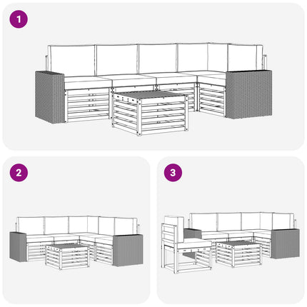 Sektionsoffgrupp 6 pcs Naturlig och Beige Massivt Akaciaträ