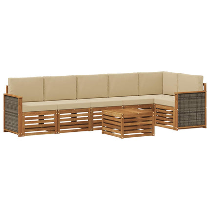 Sektionsoffgrupp 6 pcs Naturlig Massivt akaciaträ och polyester