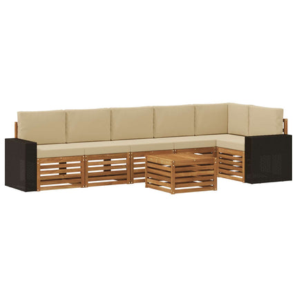Sektionsoffgrupp 7 pcs Naturlig och Beige Massivt Akaciaträ