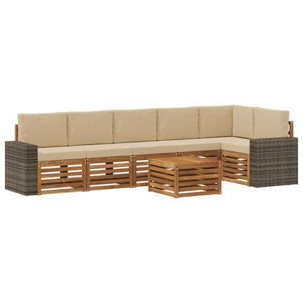 Sektionsoffgrupp 7 pcs Naturlig och Beige Massivt Akaciaträ