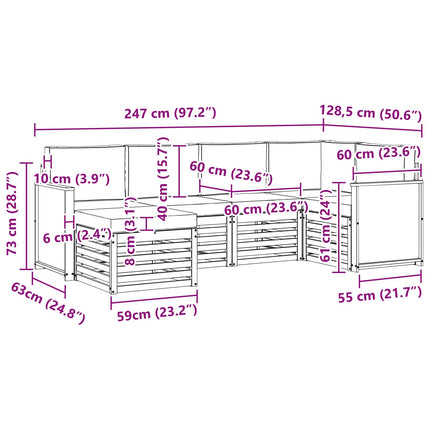 Sektionsoffgrupp 5 pcs Naturlig Massivt akaciaträ och polyester