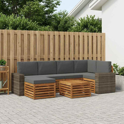 Sektionsoffgrupp 7 pcs Naturlig och Antracit Massivt Akaciaträ