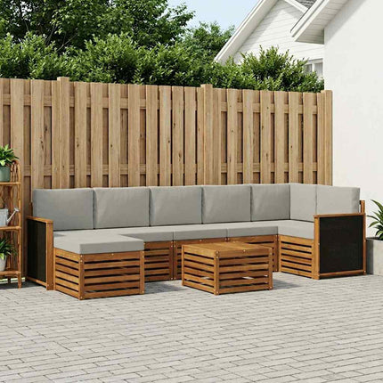 Utomhussoffset med kudde 7 pcs Naturlig och ljusgrå