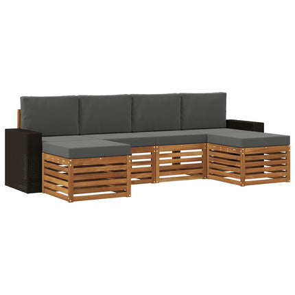 Soffgrupper 6 pcs Naturlig och Antracit Massivt Akaciaträ