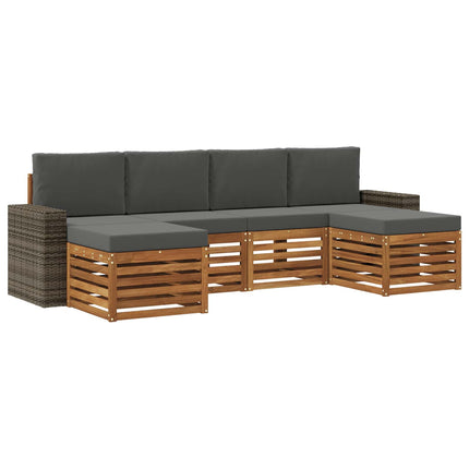 Soffgrupper 6 pcs Naturlig och Antracit Massivt Akaciaträ