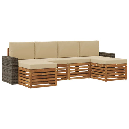Soffgrupper 6 pcs Naturlig och Beige Massivt Akaciaträ