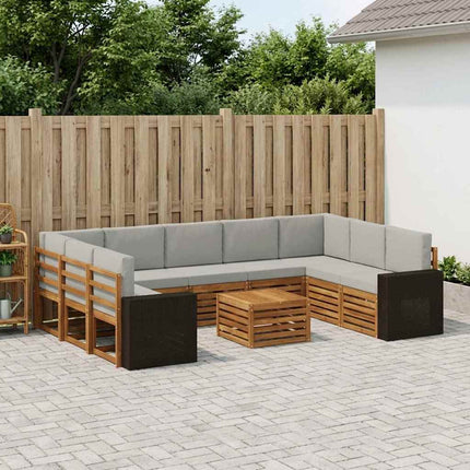Soffgrupper 10 pcs Naturlig och ljusgrå Massivt Akaciaträ