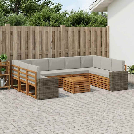 Soffgrupper 10 pcs Naturlig och ljusgrå Massivt Akaciaträ
