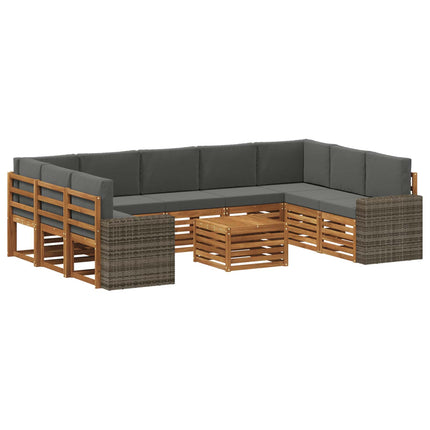 Soffgrupper 10 pcs Naturlig och Antracit Massivt Akaciaträ