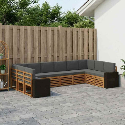 Utomhussoffset med kudde 10 pcs Naturlig och Antracit Polyester