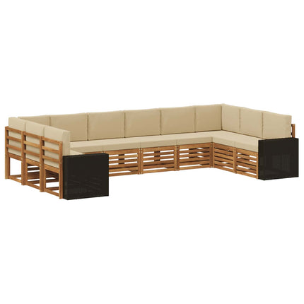 Utomhussoffset med kudde 10 pcs Naturlig och Beige Polyester