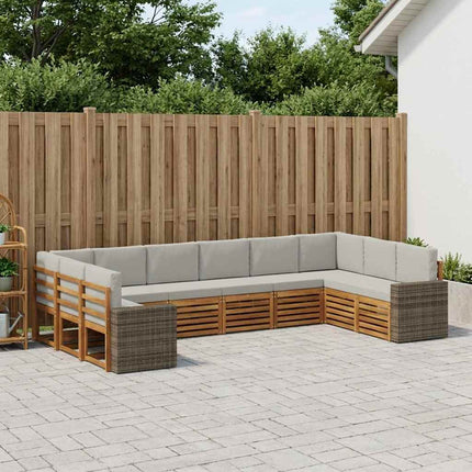 Utomhussoffset med kudde 10 pcs Naturlig och ljusgrå Polyester