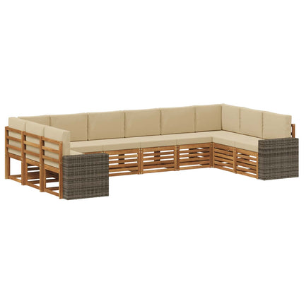 Utomhussoffset med kudde 10 pcs Naturlig och Beige Polyester