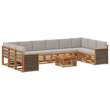 Utomhussoffset med kudde 8 pcs Naturlig och ljusgrå