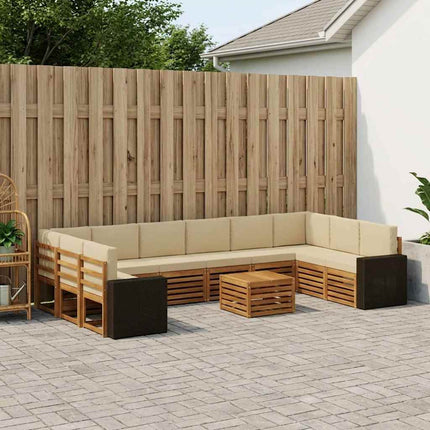 Utomhussoffset med kudde 11 pcs Naturlig och Beige Polyester